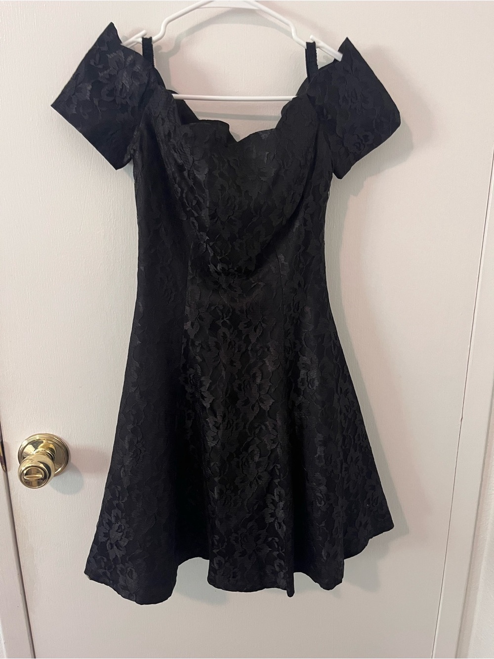 Vintage Roberta Black Lace Mini Dress Off Shoulder Short Sleeve Whimsigoth 3 / 4